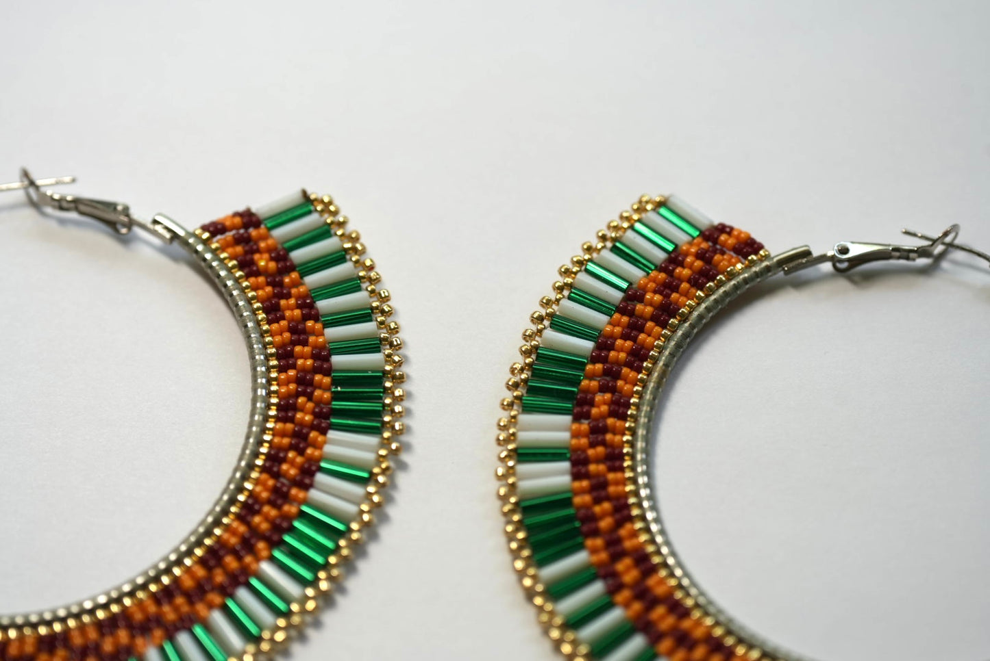New - 3.25" Beaded Hoop Earring in Navajo Flat Weave... Inspired by Plains Indian Textiles... by Joseph Edward Lucio