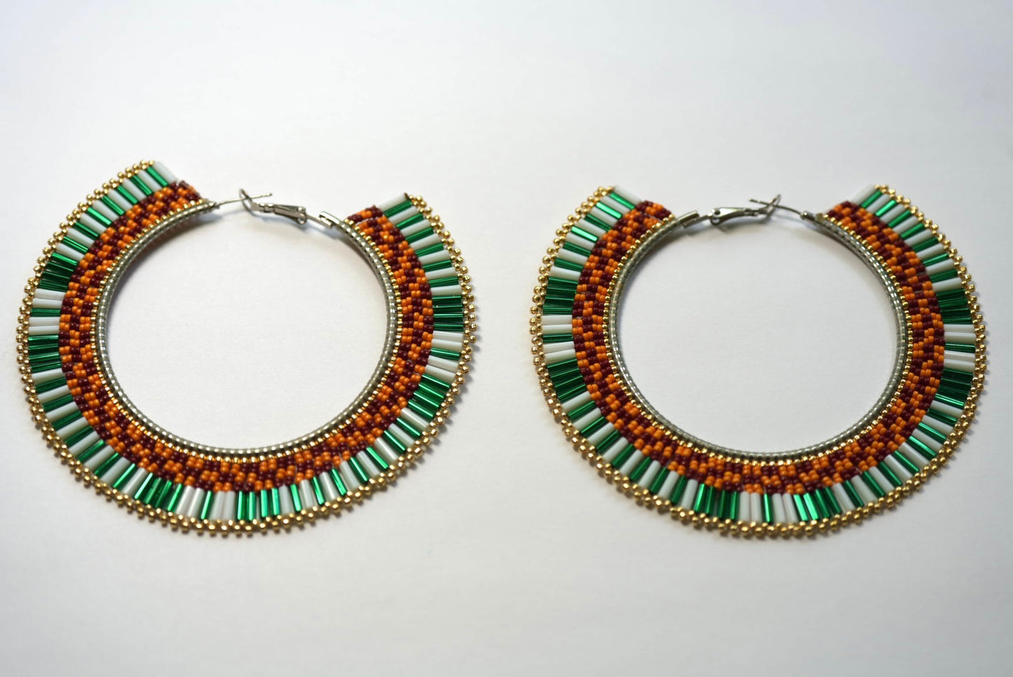 New - 3.25" Beaded Hoop Earring in Navajo Flat Weave... Inspired by Plains Indian Textiles... by Joseph Edward Lucio