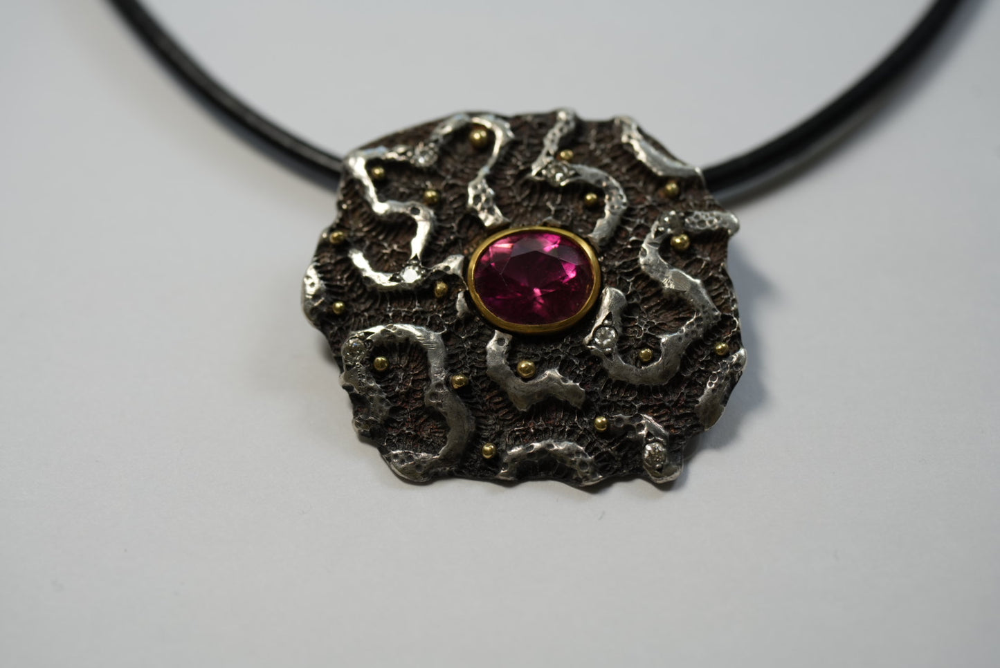 2023 - "Hydra" Brain Coral Imprint Sterling Pendant by Jenn Dewey - FAIRMINED Silver & Gold - Transparently Sourced ANZA Pink Tourmaline
