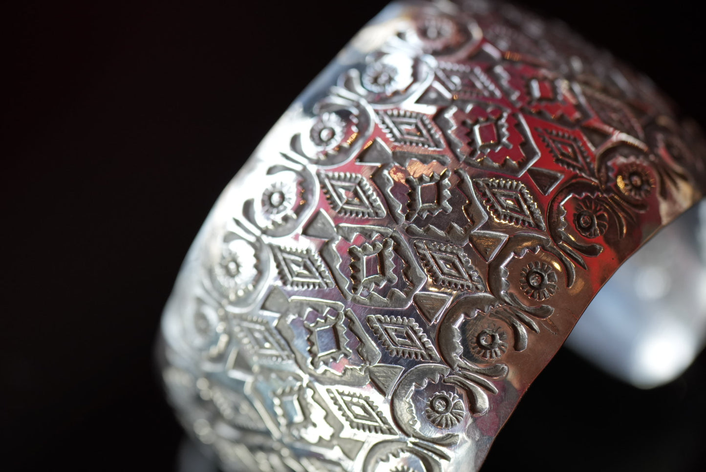 Handstamped Sterling Silver Cuff Bracelet by Alvin Todacheenee, of Navajo Nation.
