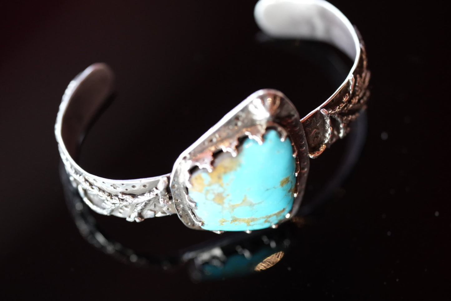 "Juniper" #8 Turquoise Cuff Bracelet in Sterling Silver by Jaymus Perry, of the Navajo Nation