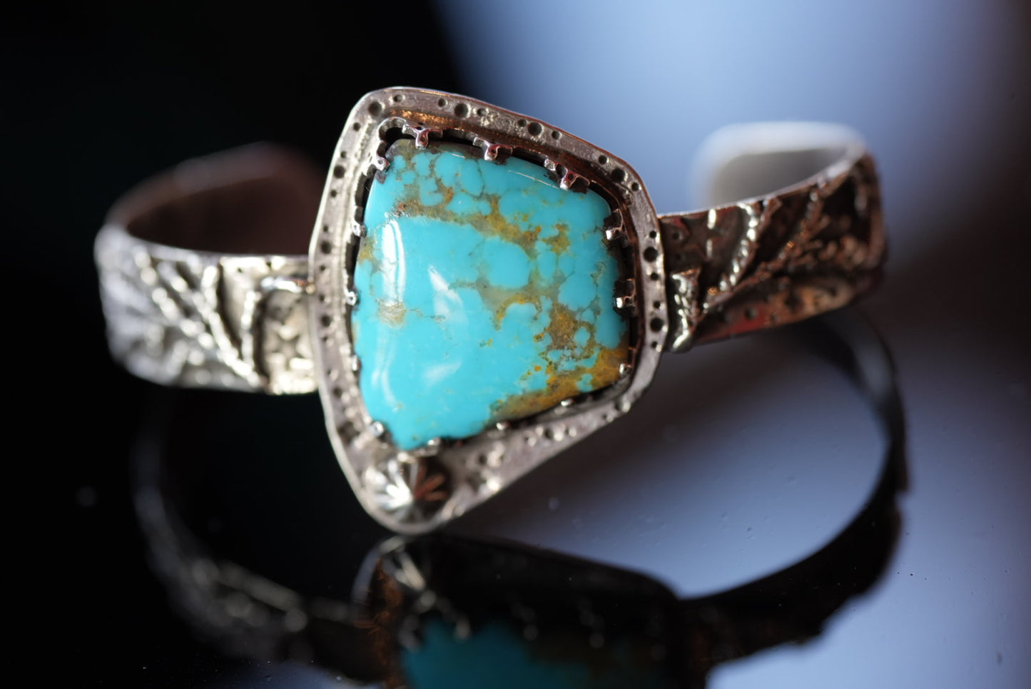"Juniper" #8 Turquoise Cuff Bracelet in Sterling Silver by Jaymus Perry, of the Navajo Nation