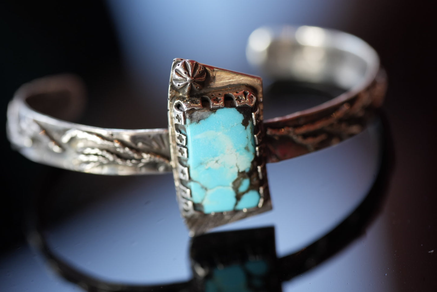 "Juniper" Hubei Turquoise Cuff Bracelet in Sterling by Jaymus Perry - of the Navajo Nation
