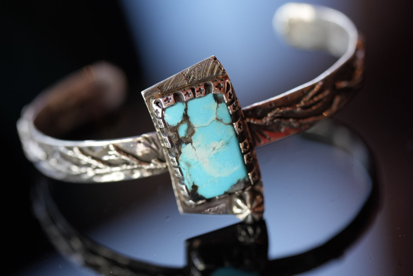 "Juniper" Hubei Turquoise Cuff Bracelet in Sterling by Jaymus Perry - of the Navajo Nation
