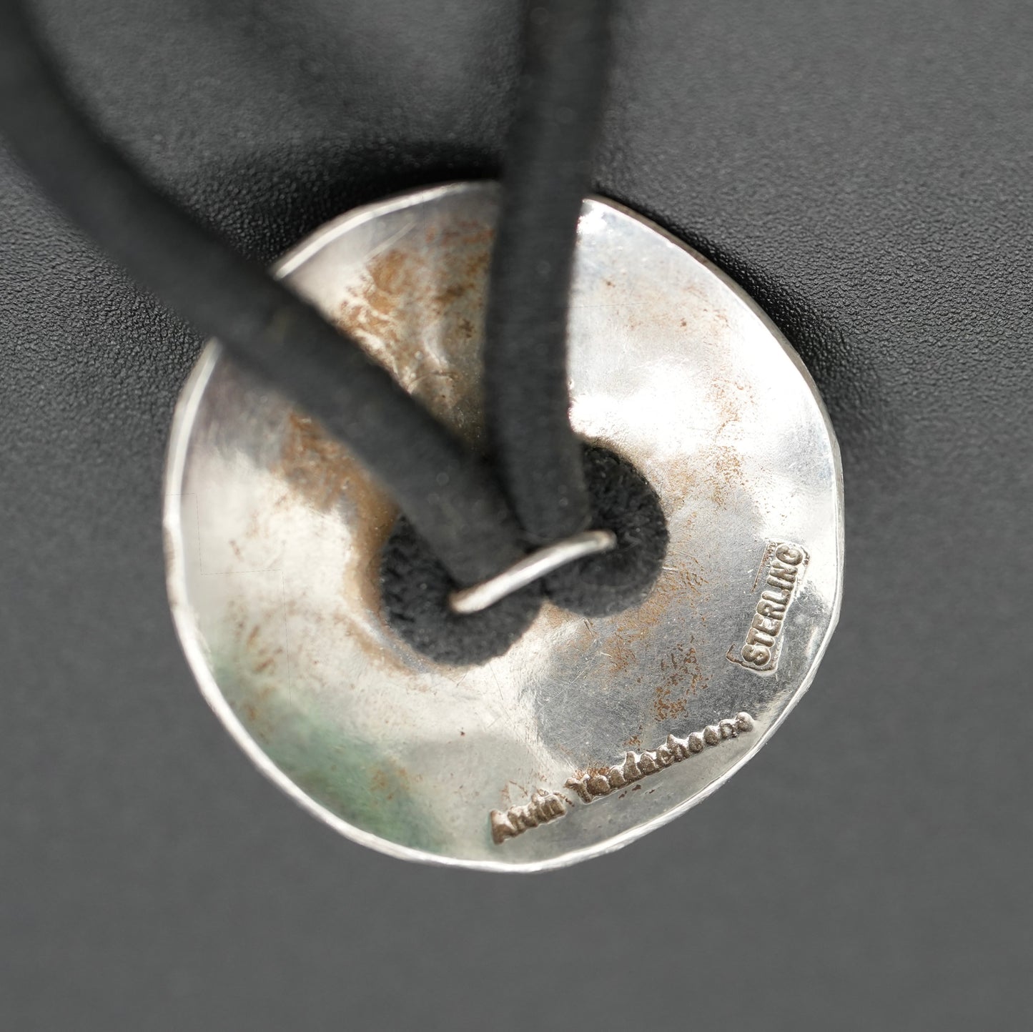Concho Hair Tie #1 - Handstamped Sterling Silver with Turquoise - by Alvin Todacheenee, Navajo Artist
