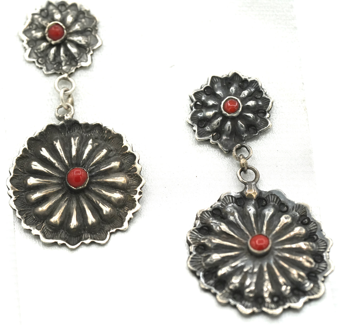 New - Statement Dangle Navajo Handstamped Earrings - Turqoise or Coral - by Alvin Todacheenee - OOAK