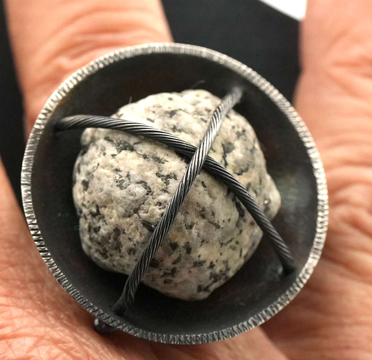 New - "Pet Rock" Perfume Ring by Jenn Dewey - Found Beach Pebble set in Reclaimed Sterling Silver - Size 6.5