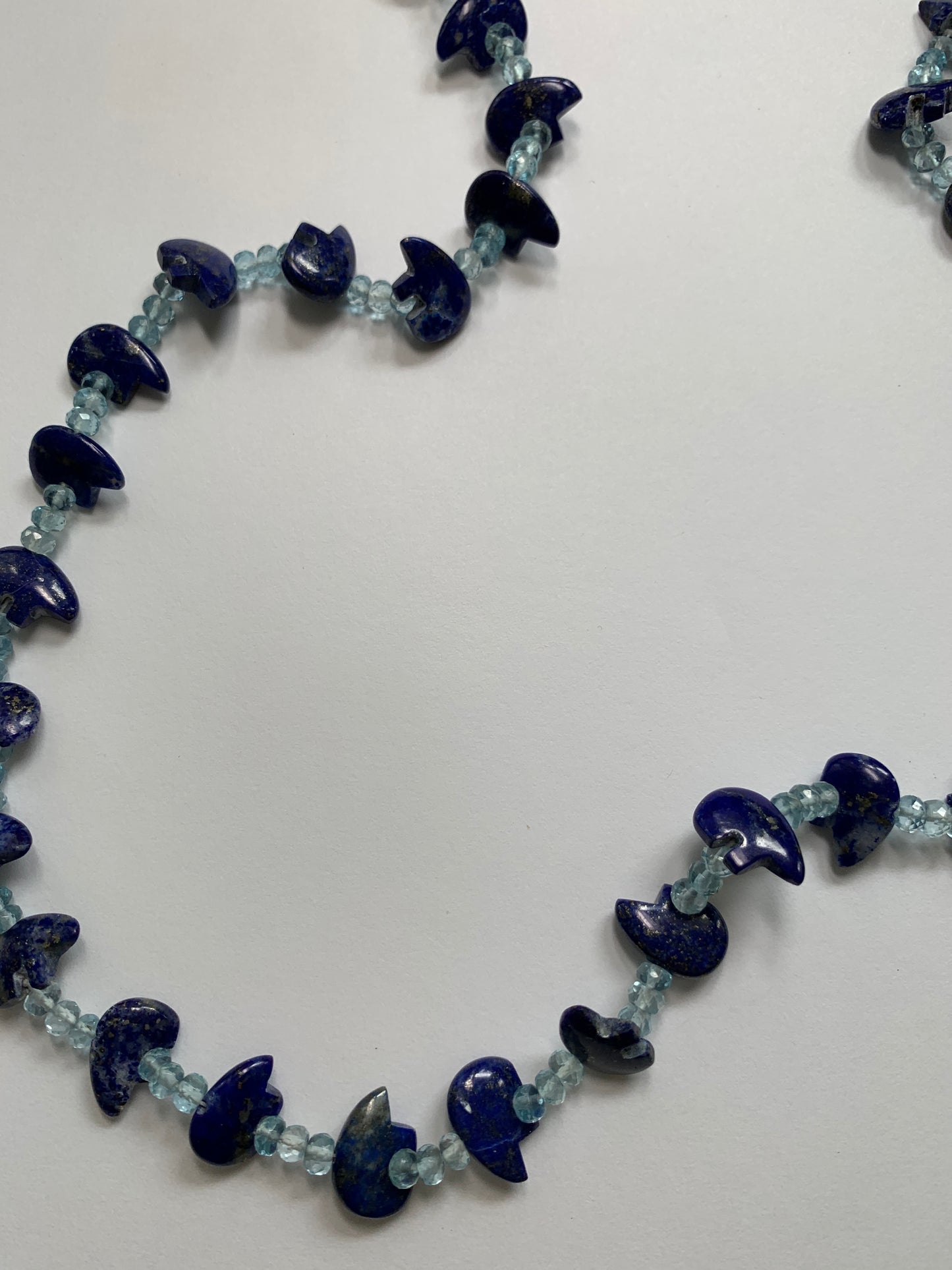 New Fine Blue Lapis Bear Fetishes and Fine Faceted Aquamarine Beads - Knotted Continuous Necklace - by Jenn Dewey