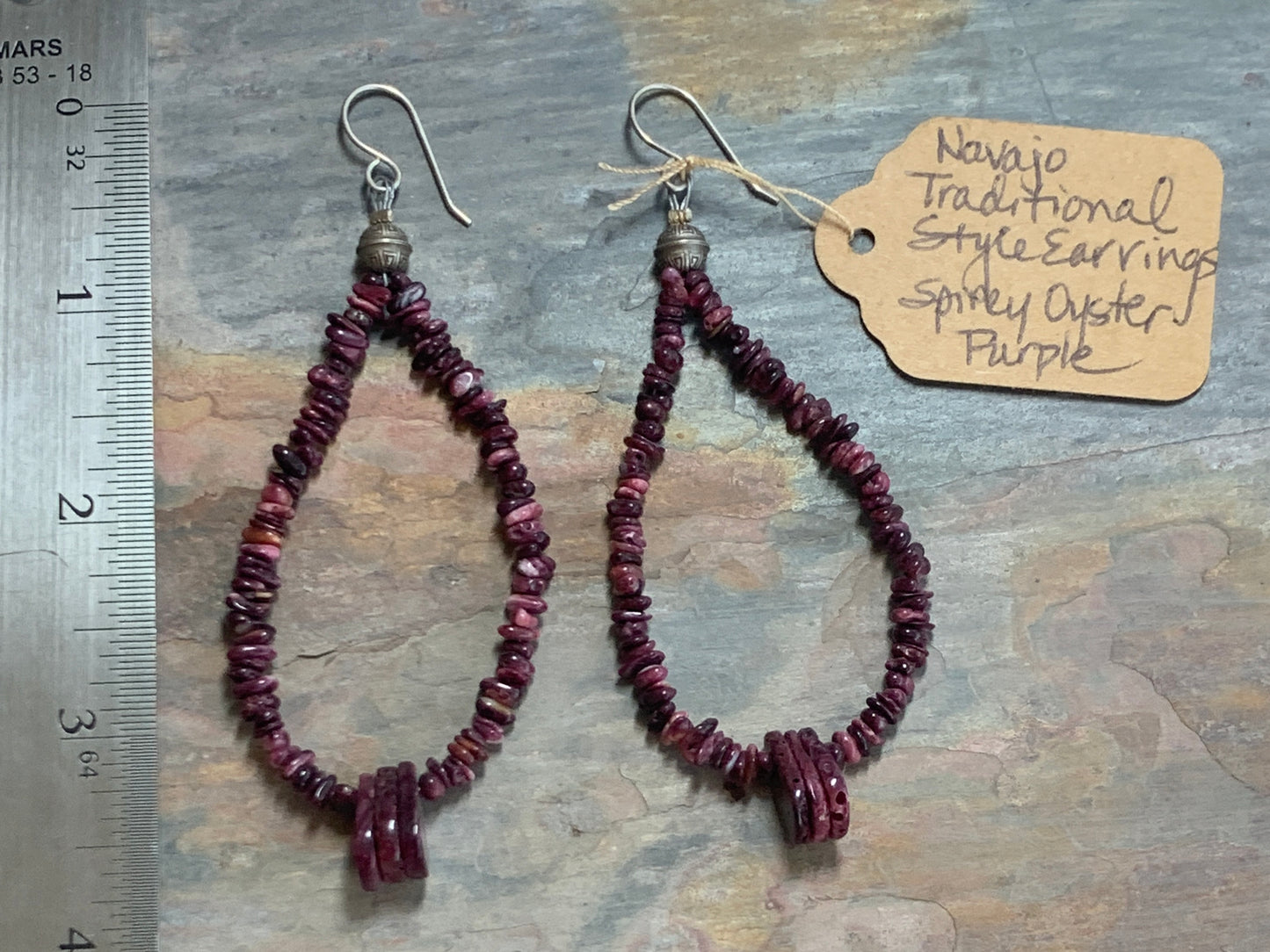 New Navajo - Traditional Jacla Earrings by Evelyn Begay - Purple Spiny Oyster