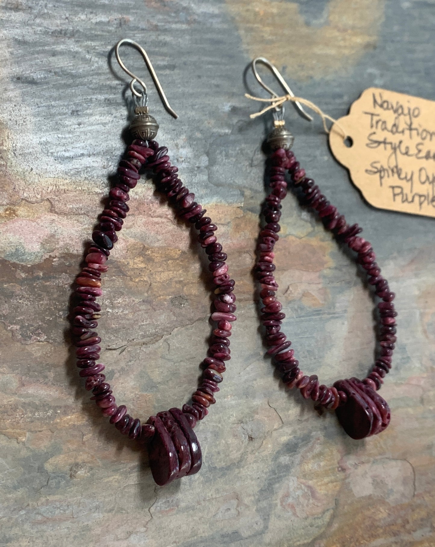 New Navajo - Traditional Jacla Earrings by Evelyn Begay - Purple Spiny Oyster