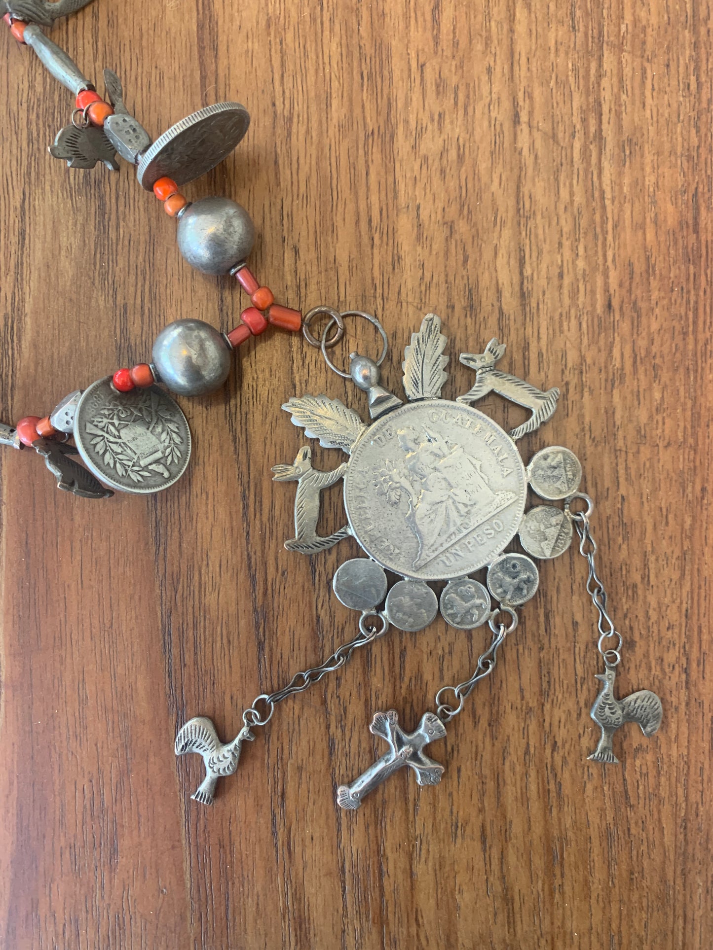 Vintage Guatemalan Chachal Necklace with Venetian White Heart Beads