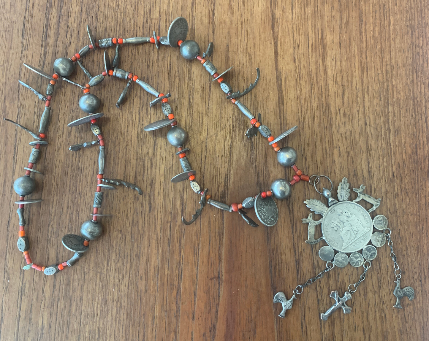 Vintage Guatemalan Chachal Necklace with Venetian White Heart Beads