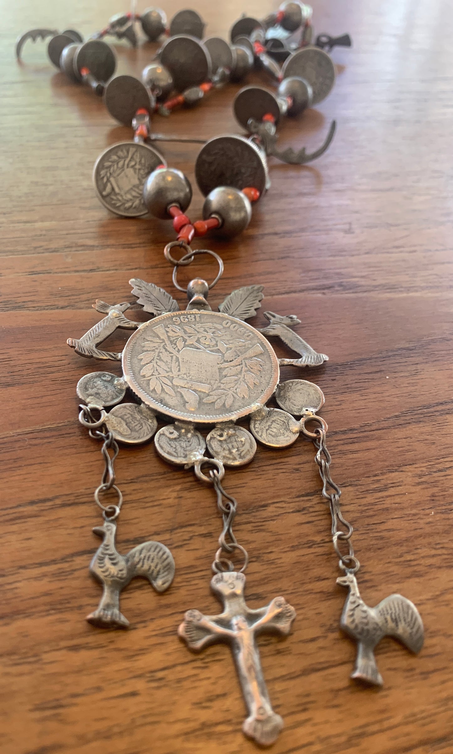 Vintage Guatemalan Chachal Necklace with Venetian White Heart Beads