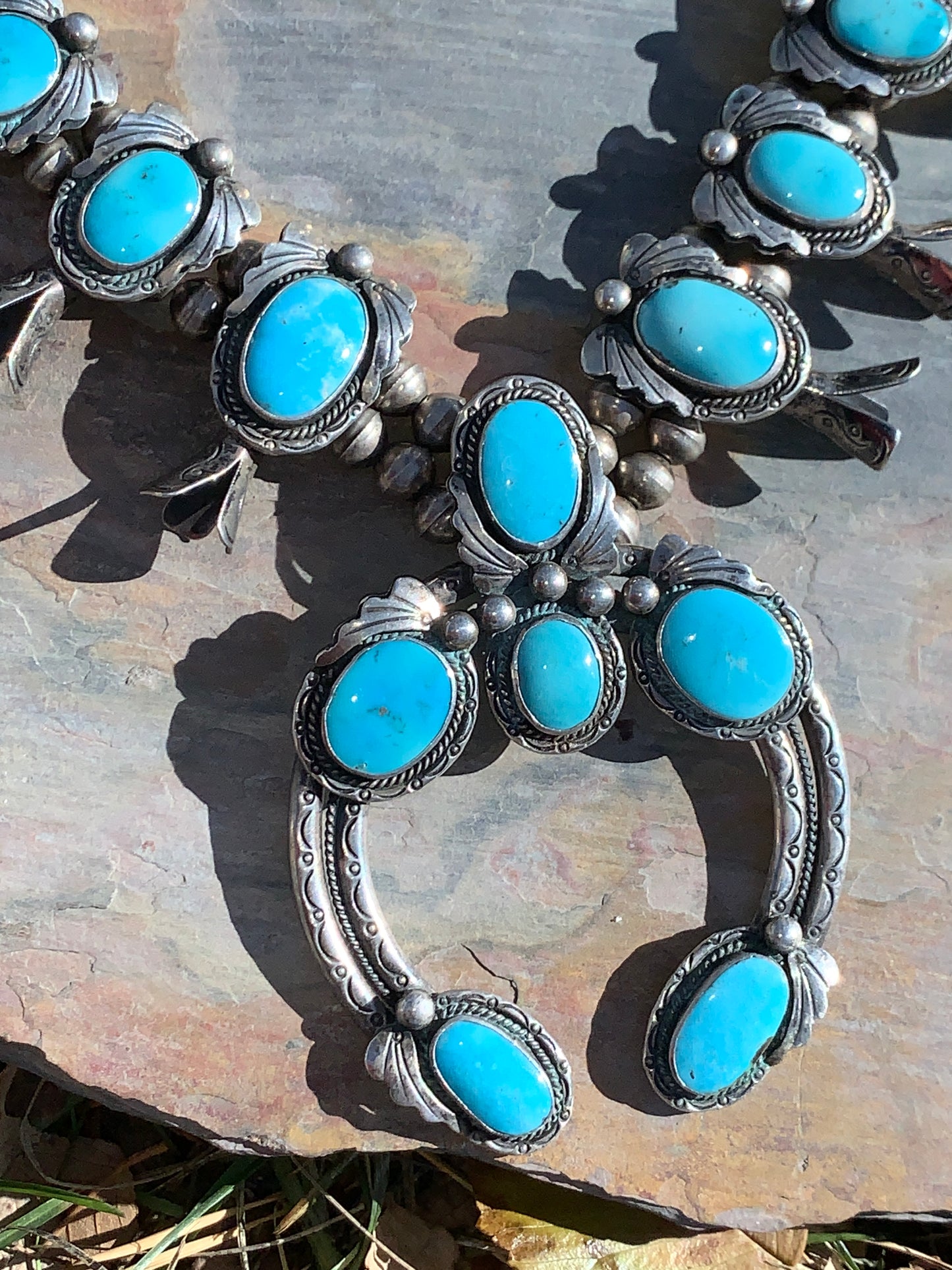 Vintage 1960s-70s Navajo Squash Blossom Set - 4 pieces - Signed by Artist