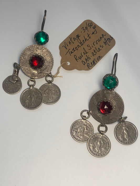 Vintage Moroccan Jingle Coin Earrings from Tazenacht, Morocco - Standard size