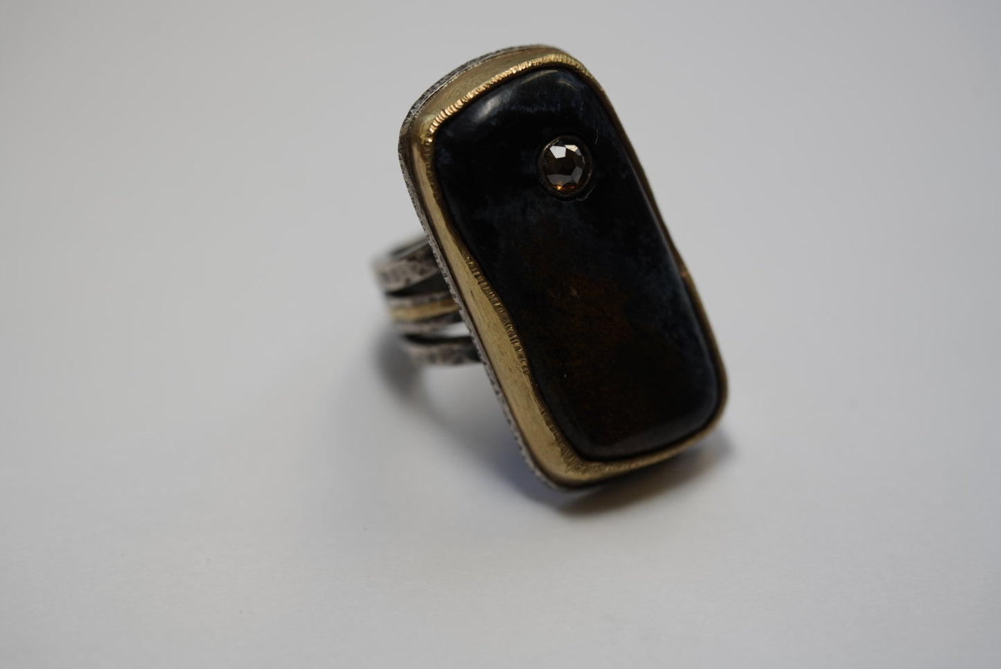 Pietersite and diamond ring in sterling and 18k gold - size 10.25 - by Jenn Dewey Designs