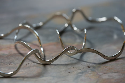 New - Handwrought - Wavy - “River Bangle" Bracelet in 12 Guage Recycled Sterling Silver by J Dewey - Hammered, Wavy & Wrought Bangle - 12 Guage