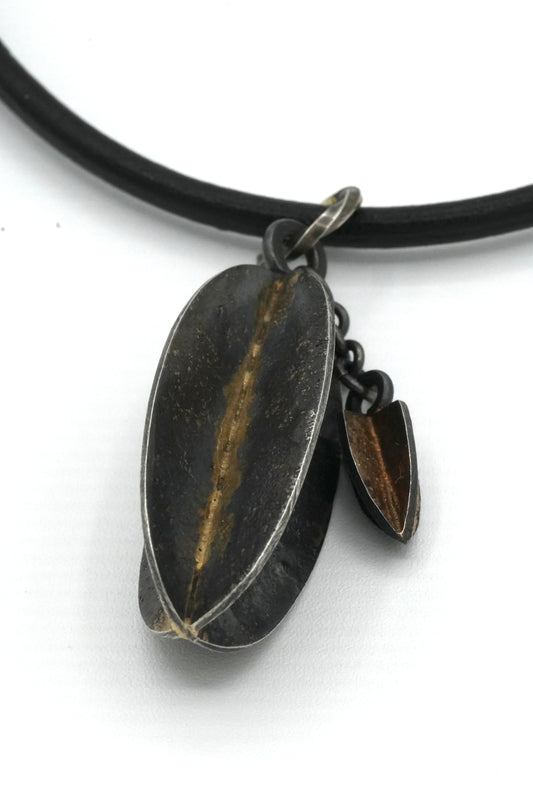 New - 3D Handfabricated "Pod & Seed" Necklace by Jenn Dewey - Sterling Silver & fused 18k gold - Great Push Gift!  OOAK