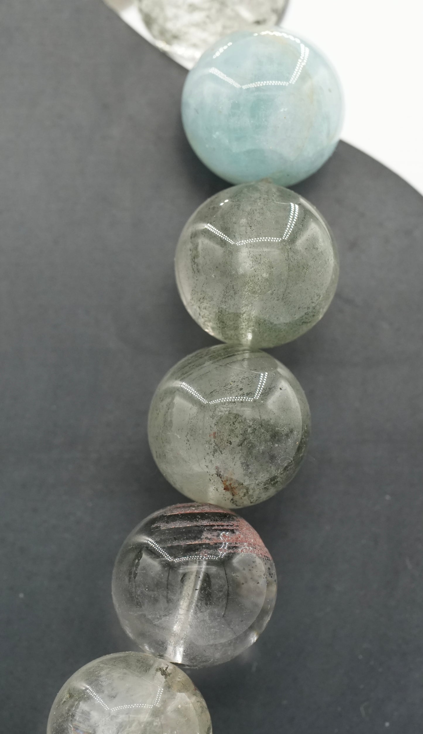 New - 18" Gumball Bead Necklace: Madagascar Aquamarine and Quartz with Chlorite Inclusions