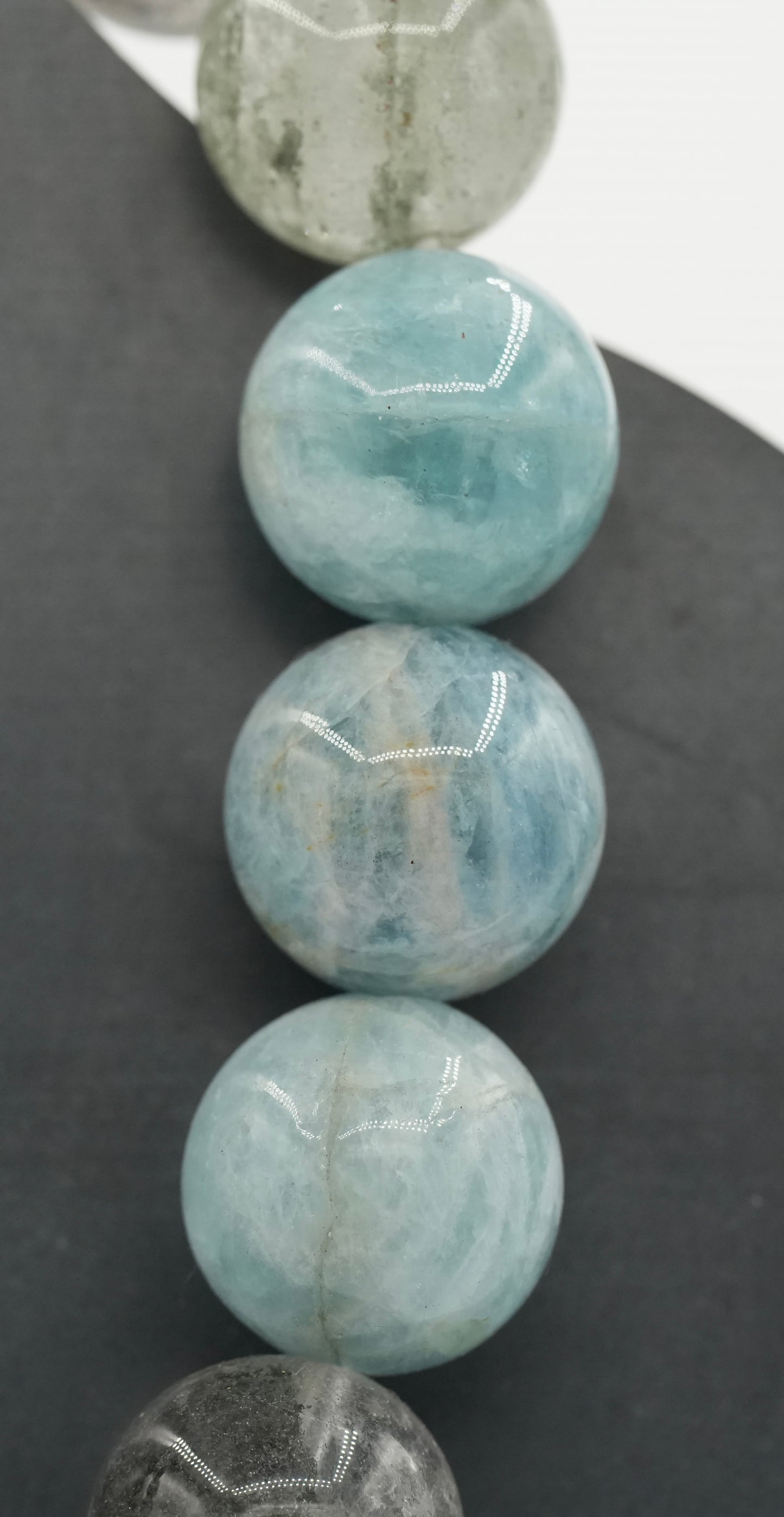 New - 18" Gumball Bead Necklace: Madagascar Aquamarine and Quartz with Chlorite Inclusions