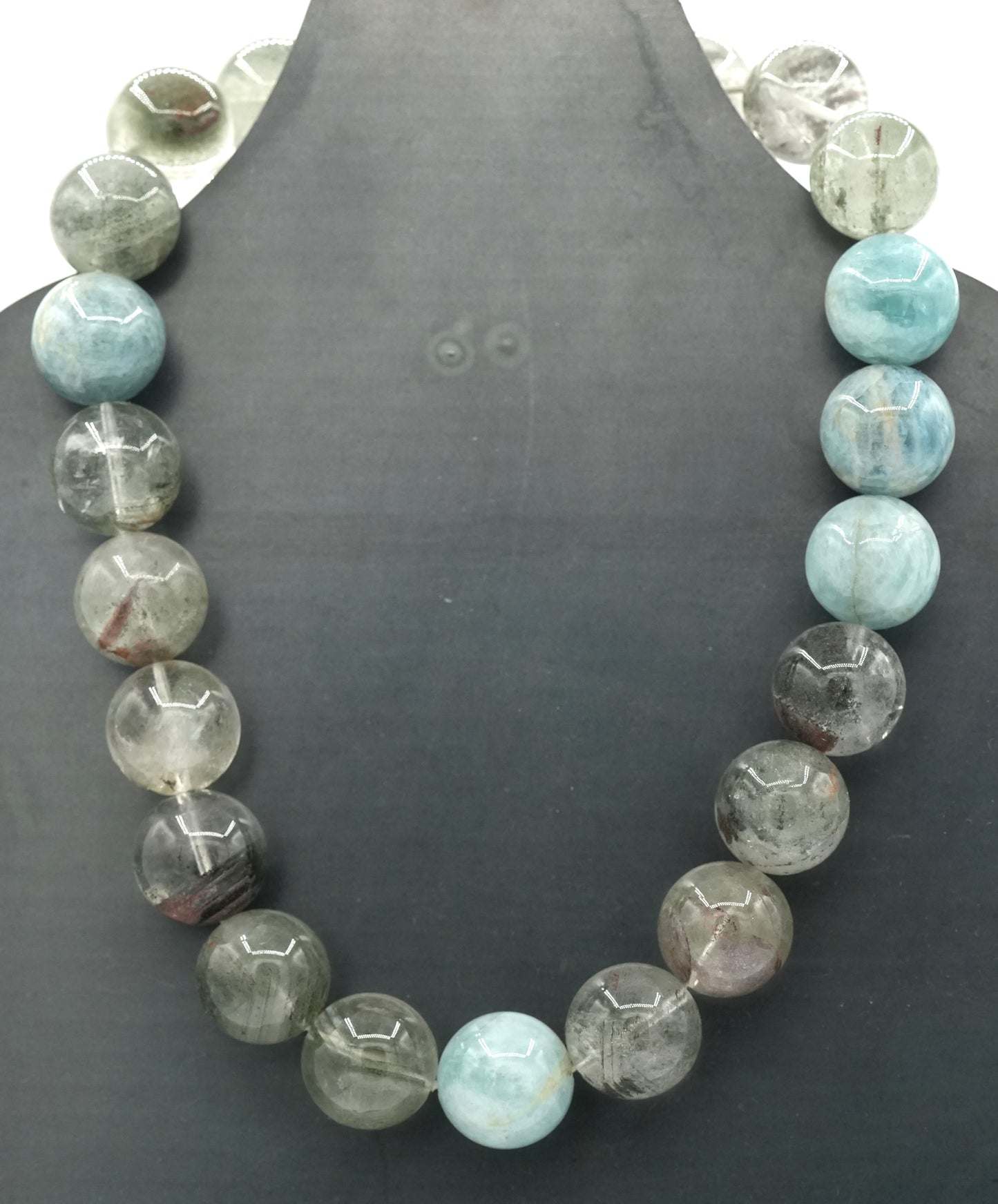 New - 18" Gumball Bead Necklace: Madagascar Aquamarine and Quartz with Chlorite Inclusions