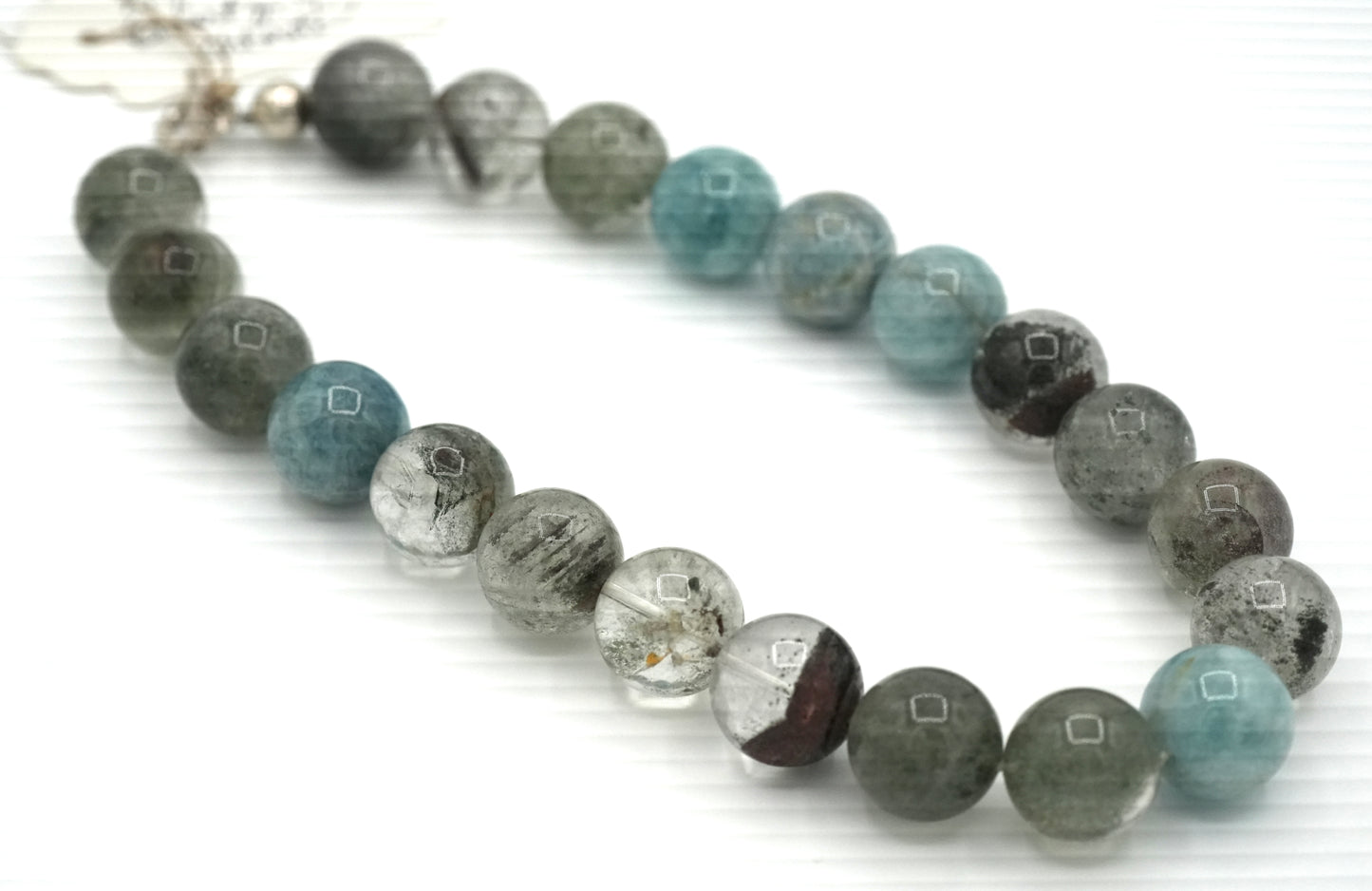New - 18" Gumball Bead Necklace: Madagascar Aquamarine and Quartz with Chlorite Inclusions