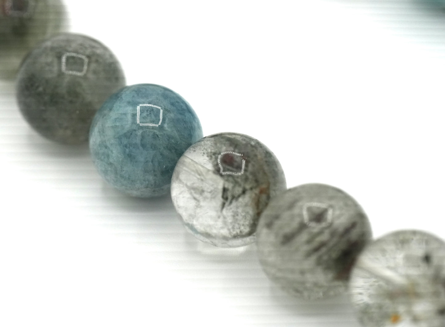 New - 18" Gumball Bead Necklace: Madagascar Aquamarine and Quartz with Chlorite Inclusions