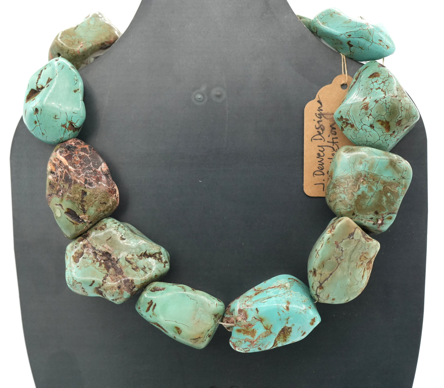 Vintage Turquoise Large Nugget Choker Necklace - 19" but Fits Like 17"