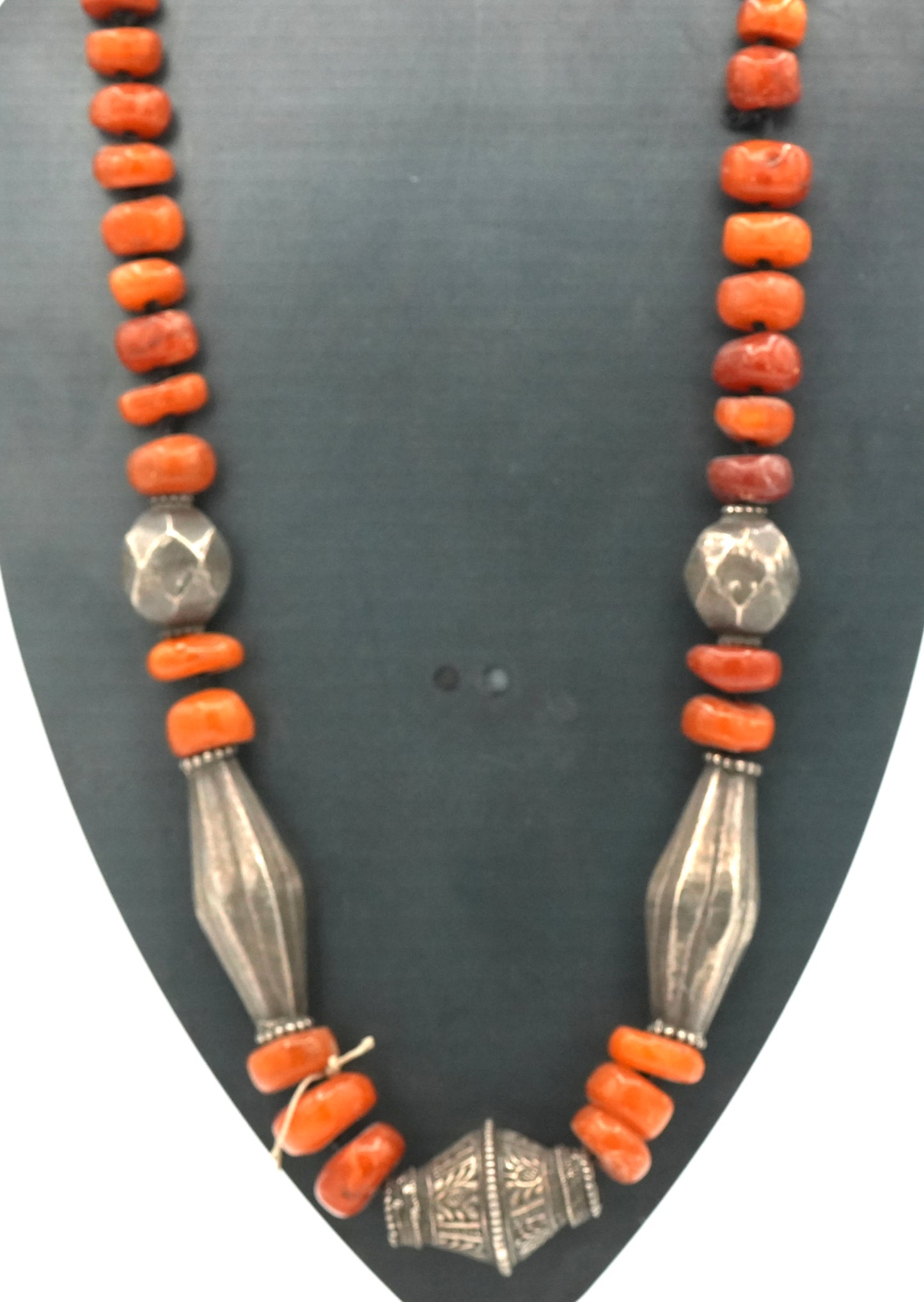 Vintage Baluchi & Nepalese Silver Beads with Antique Fossil Amber Beads - Finished With Chain (Not Pictured).