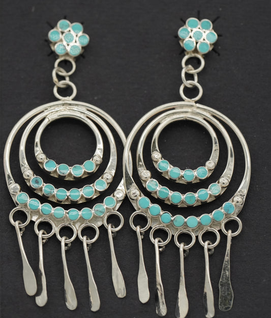 New - Michelle Peine - Zuni - Turquoise Dangle Earrings in Her Dishta Family Style - Sterling Silver