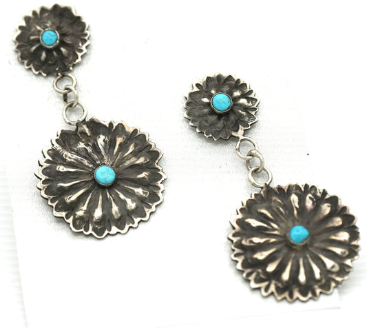New - Statement Dangle Navajo Handstamped Earrings - Turqoise or Coral - by Alvin Todacheenee - OOAK