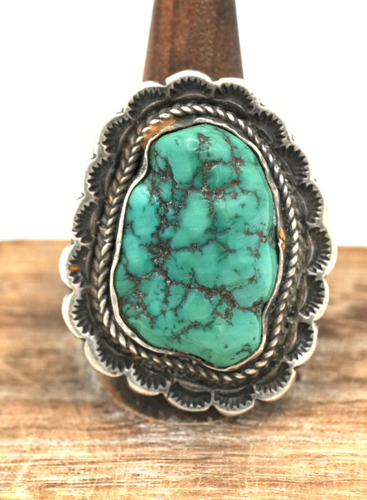 Vintage Navajo Turquoise Nugget Statement Ring - Size 9.25 - Sterling Silver