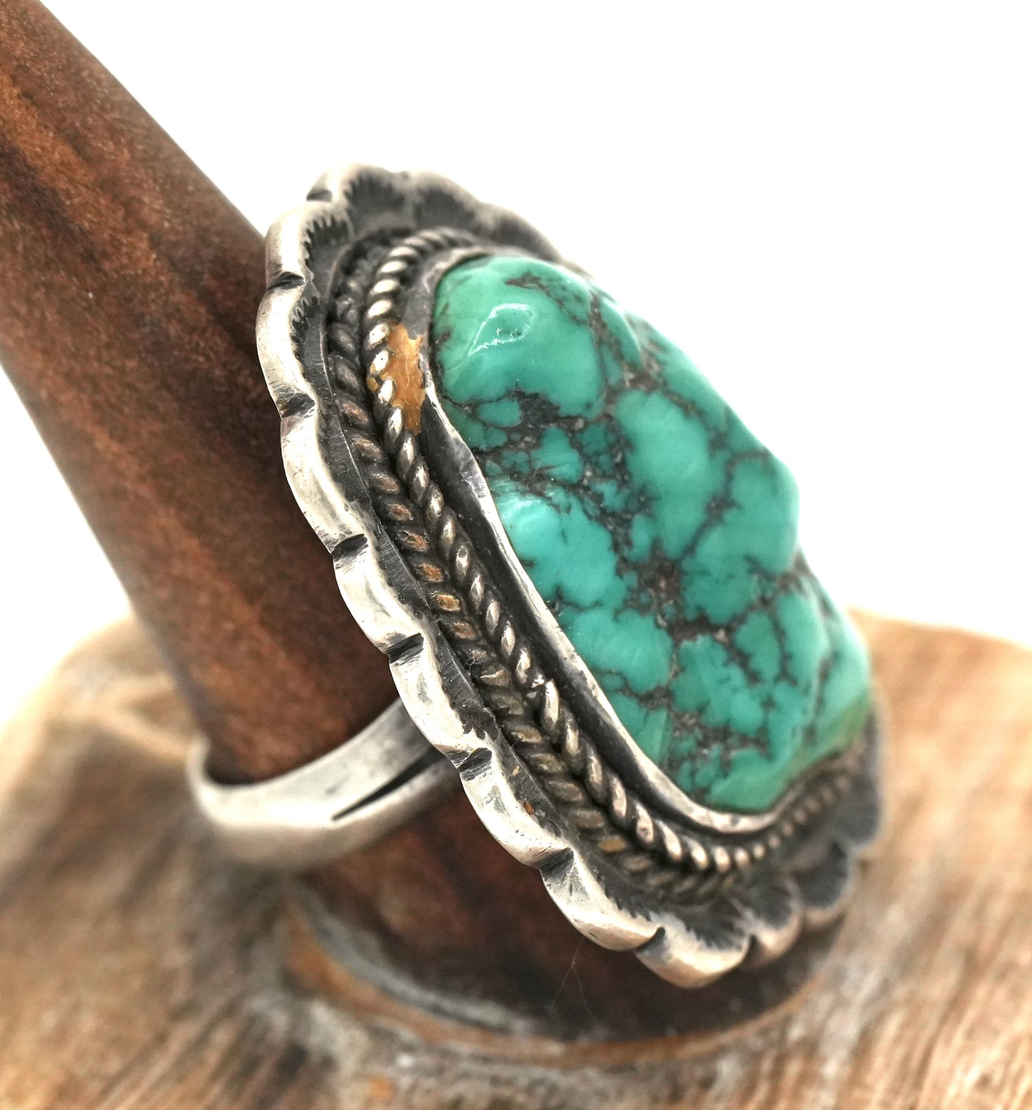 Vintage Navajo Turquoise Nugget Statement Ring - Size 9.25 - Sterling Silver