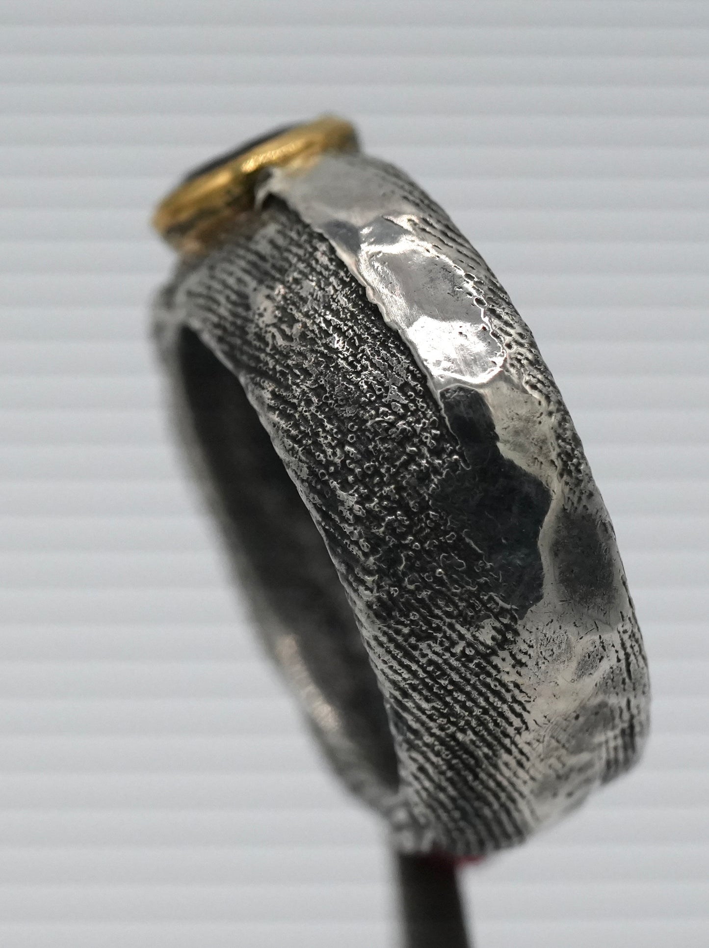 New!  Anthill Garnet Unisex Ring by Jenn Dewey Designs - Cuttlefish Bone Casting in FAIRMINED Sterling Silver with 22k Gold Bezel - Size 9