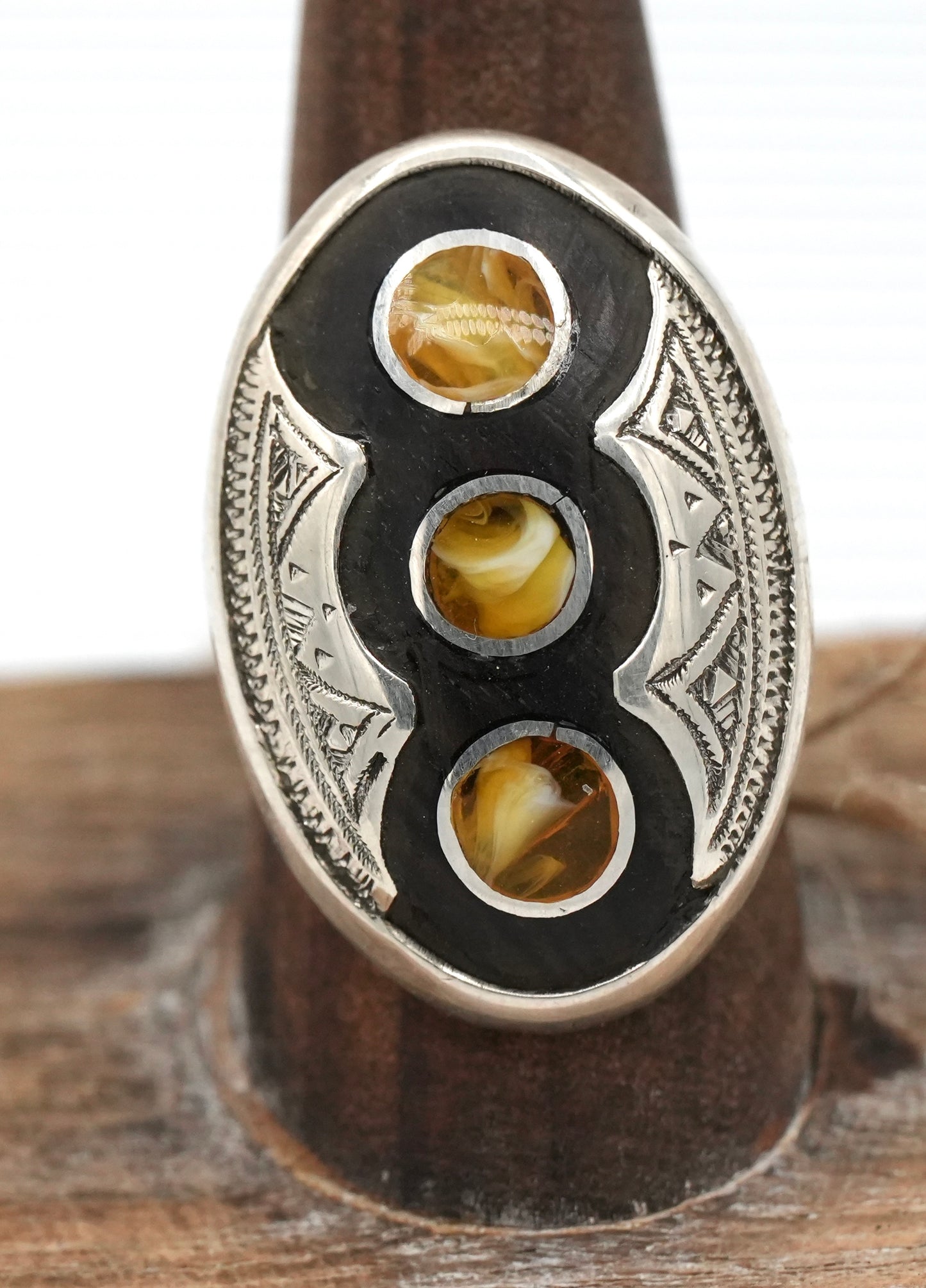 NEW!  Tuareg Made Statement Ring in Sterling Silver and Rosewood by Alassan Didi of Niger, Africa - Size 8.5 US