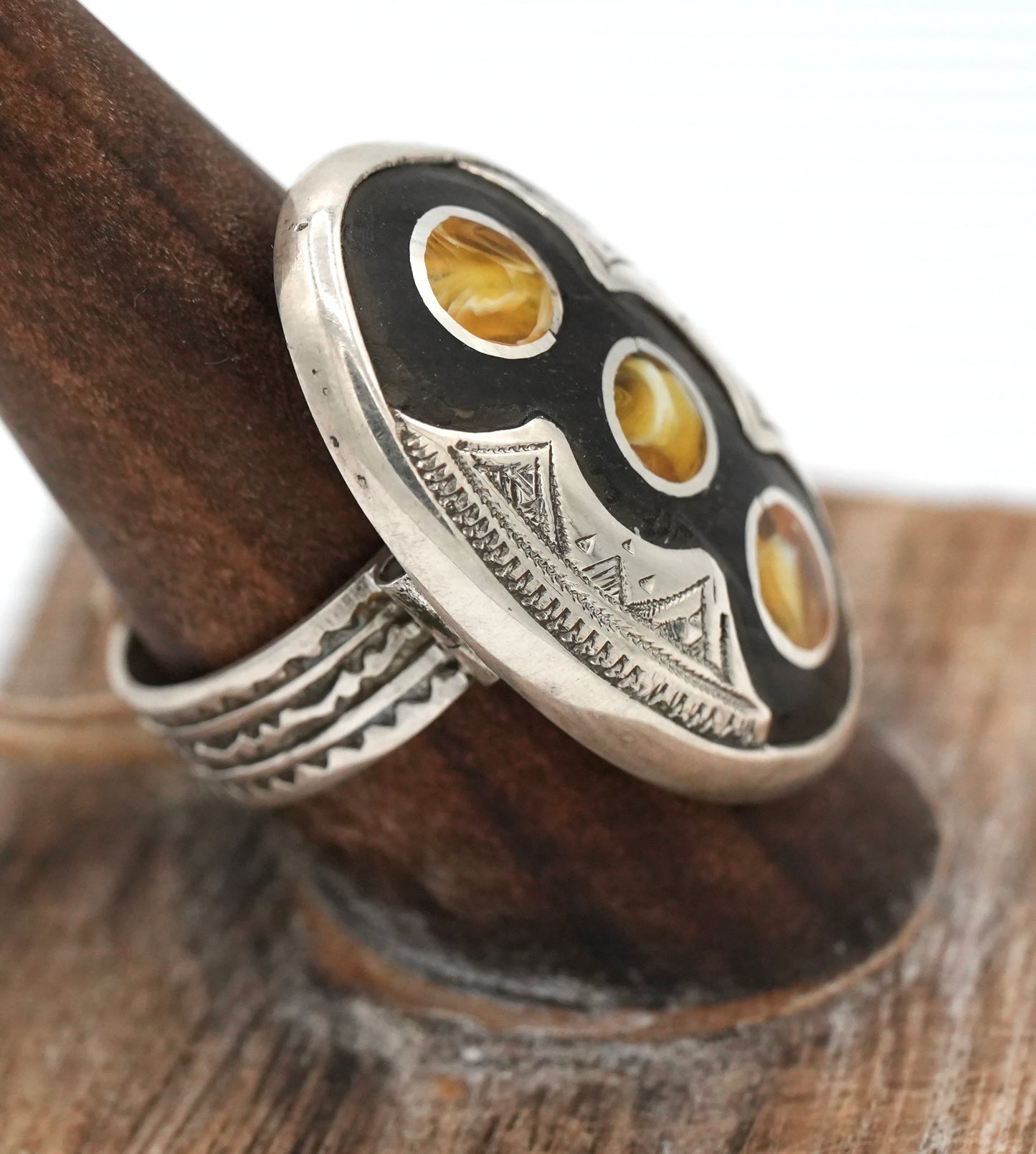 NEW!  Tuareg Made Statement Ring in Sterling Silver and Rosewood by Alassan Didi of Niger, Africa - Size 8.5 US