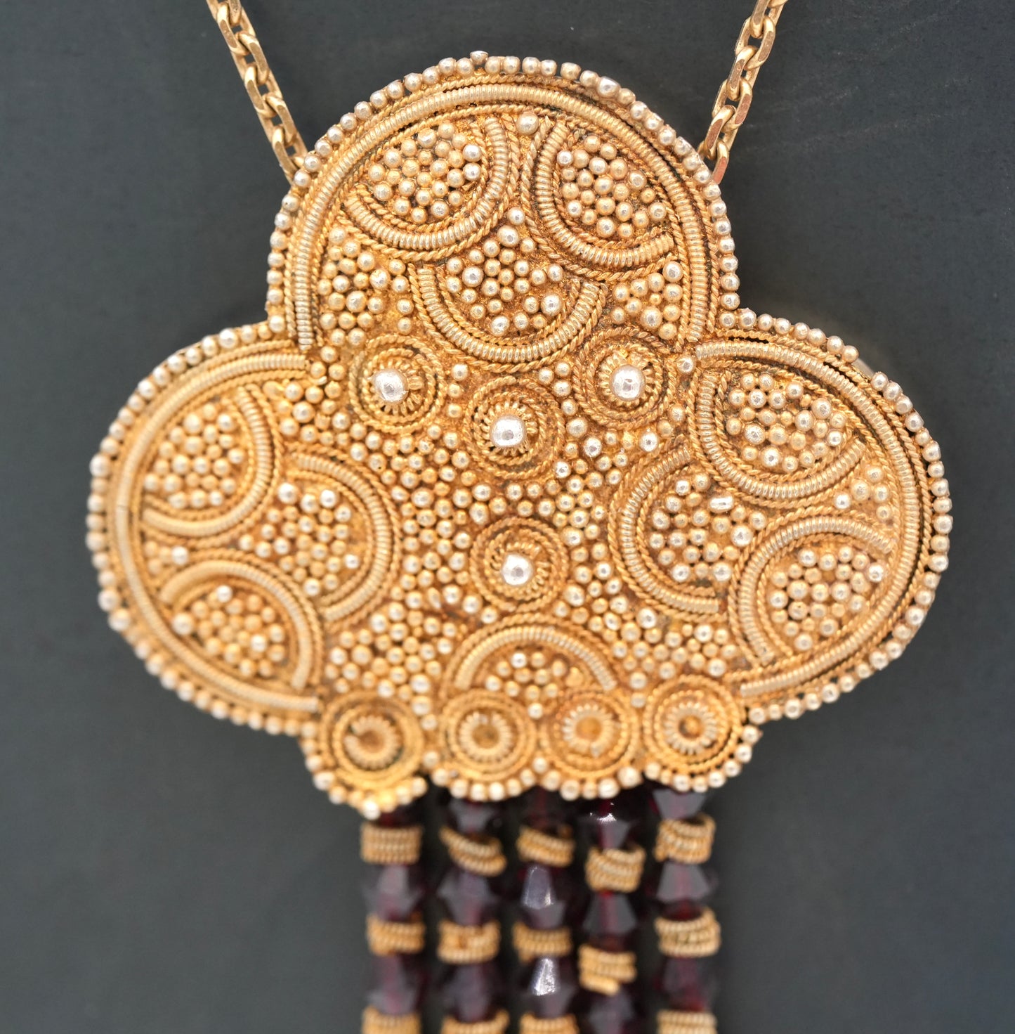 Lush!  Vintage Senegalese "Cloud Necklace" - Heavily Granulated in Silver with High Gold Plating