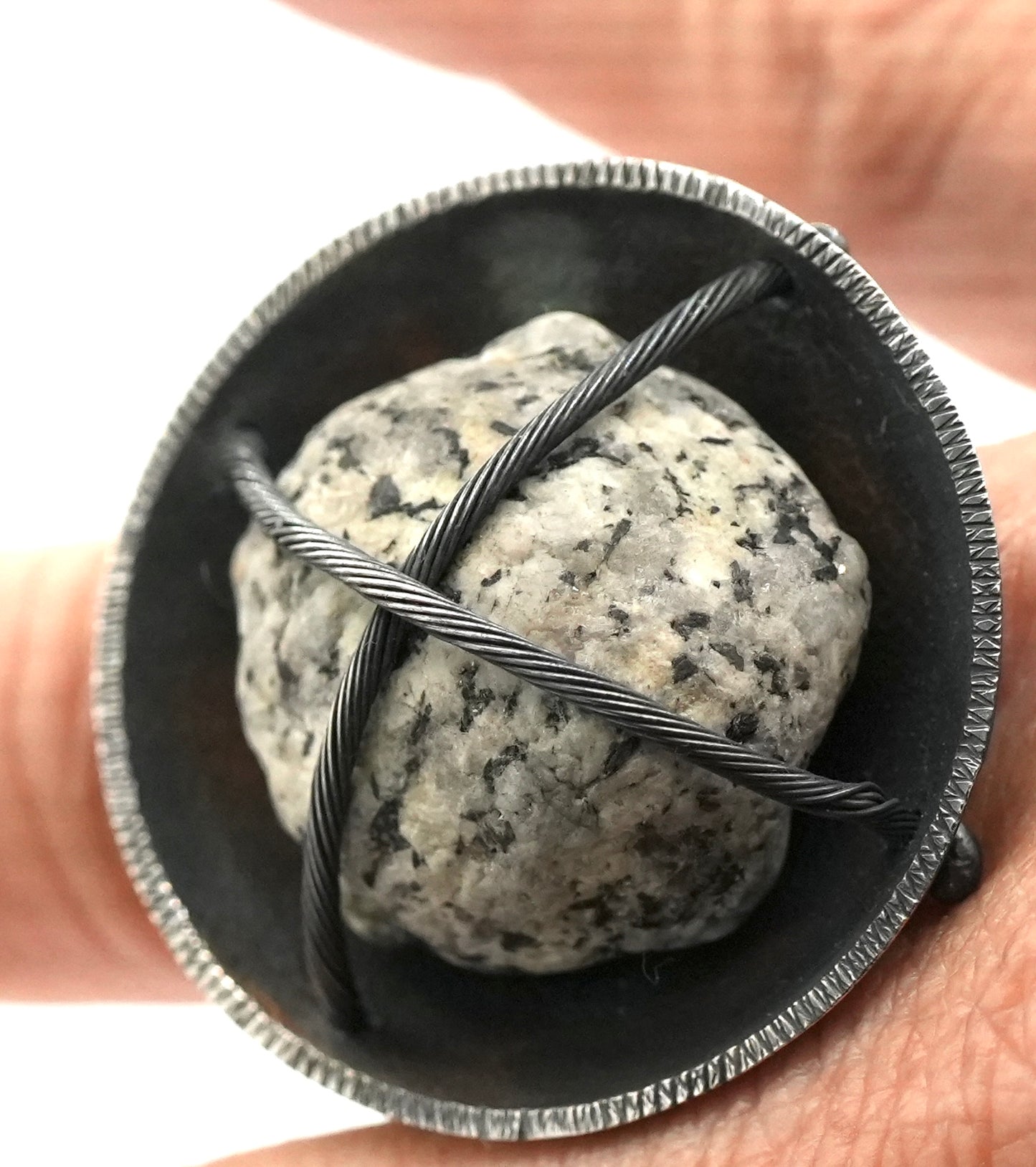 New - "Pet Rock" Perfume Ring by Jenn Dewey - Found Beach Pebble set in Reclaimed Sterling Silver - Size 6.5