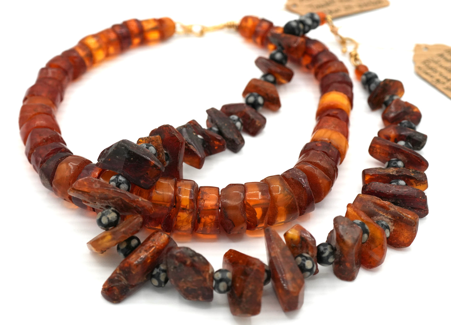 Vintage 60s-70s Graduated Baltic Fossil Amber - Tablet Cut  - Beaded Choker...  Restrung on a synthetic cord with a Rita Okrent Gold Plated Sterling Clasp