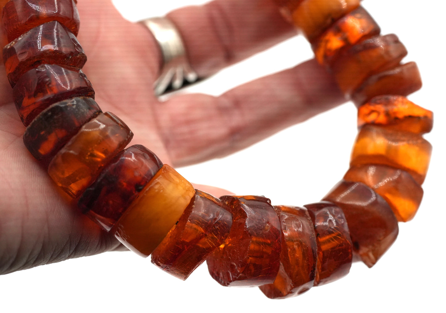 Vintage 60s-70s Graduated Baltic Fossil Amber - Tablet Cut  - Beaded Choker...  Restrung on a synthetic cord with a Rita Okrent Gold Plated Sterling Clasp