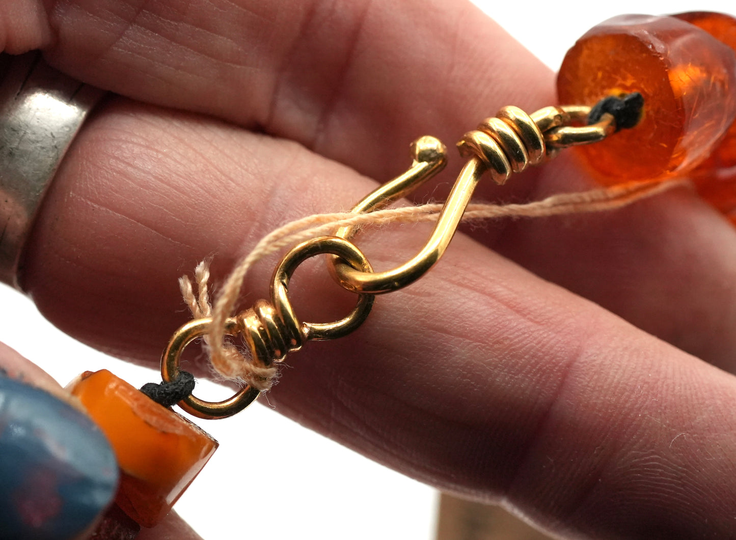 Vintage 60s-70s Graduated Baltic Fossil Amber - Tablet Cut  - Beaded Choker...  Restrung on a synthetic cord with a Rita Okrent Gold Plated Sterling Clasp