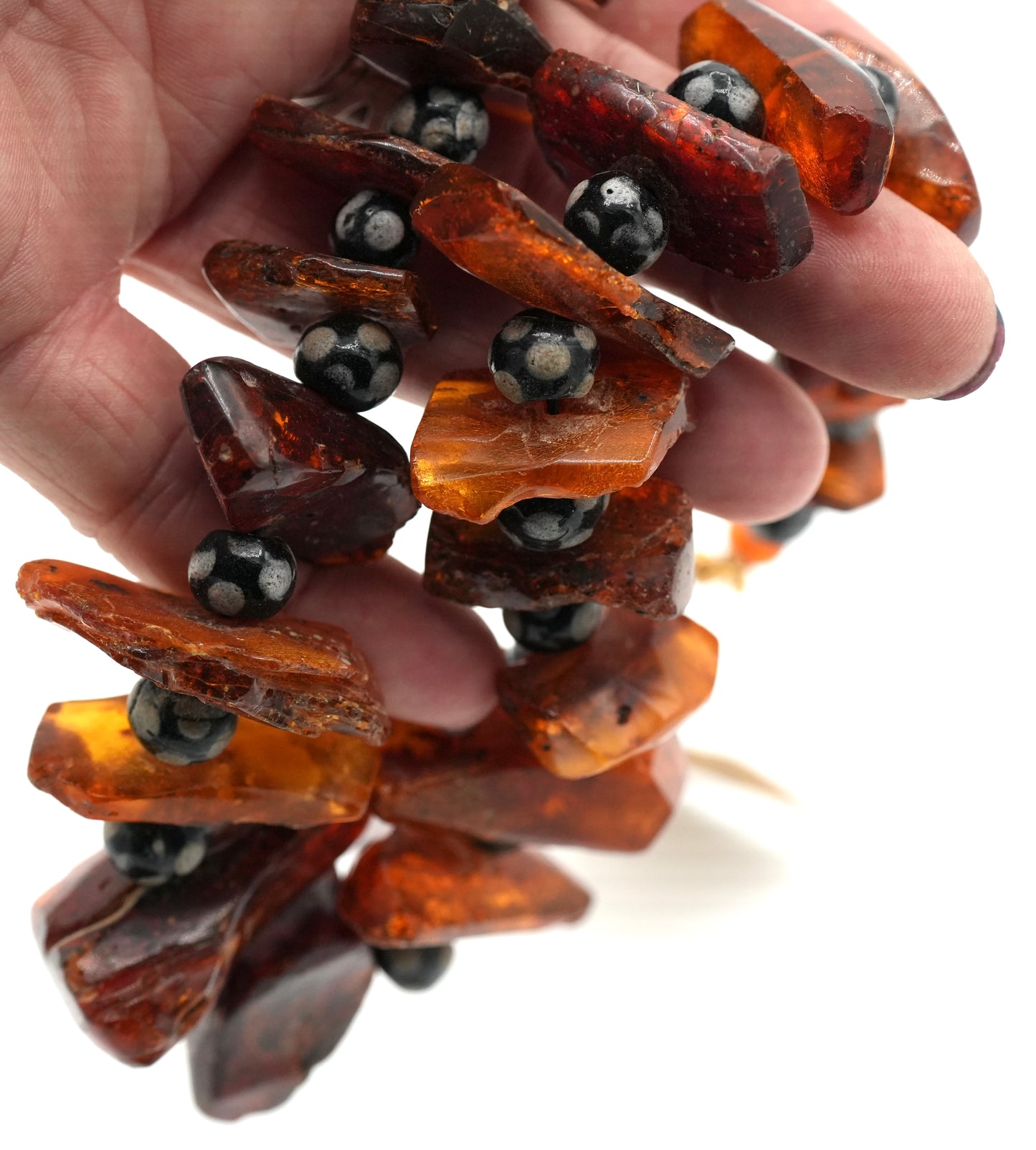 Vintage Ethiopian Natural Fossil Amber & Skunk Bead Necklace - Restrung by Jenn