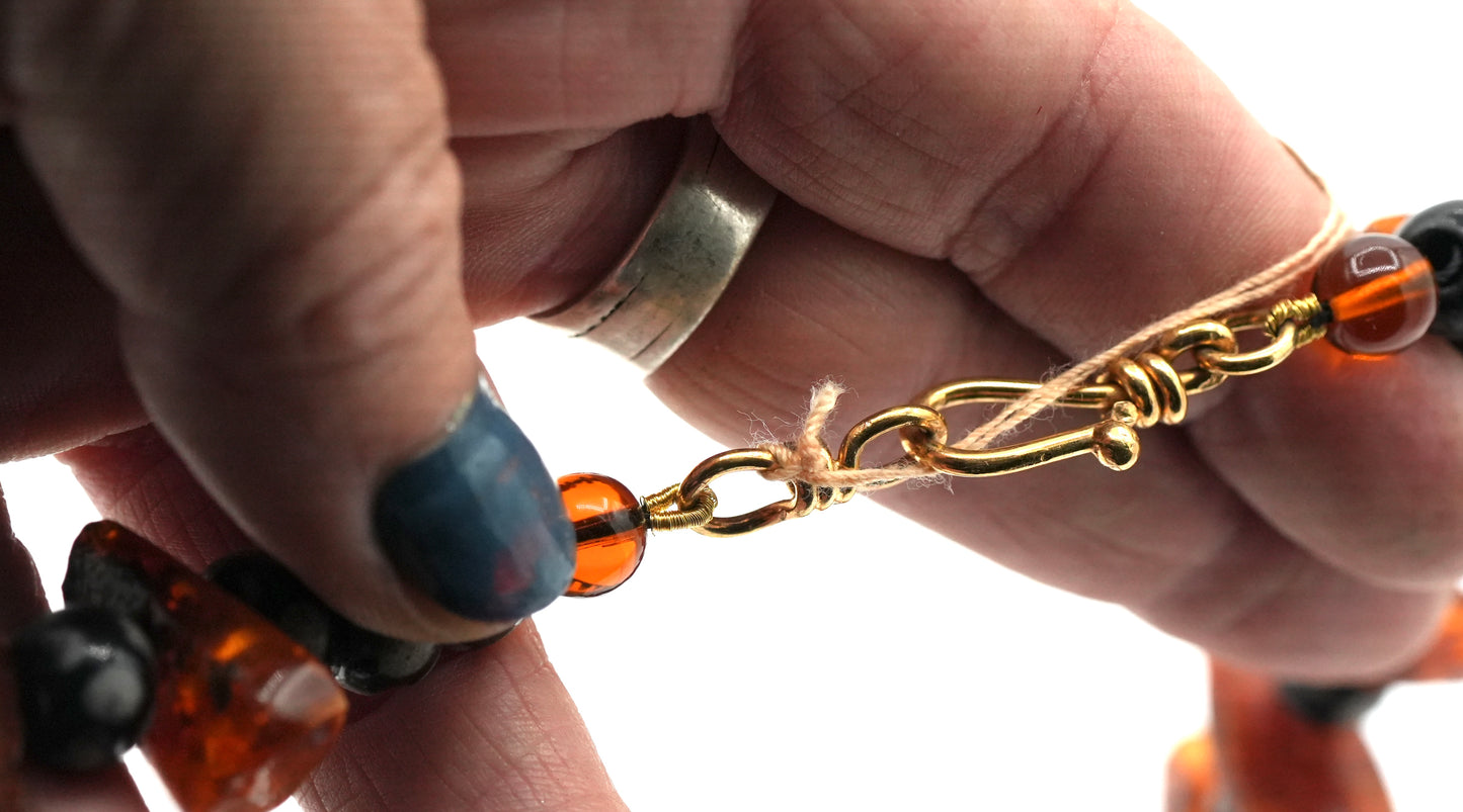 Vintage Ethiopian Natural Fossil Amber & Skunk Bead Necklace - Restrung by Jenn