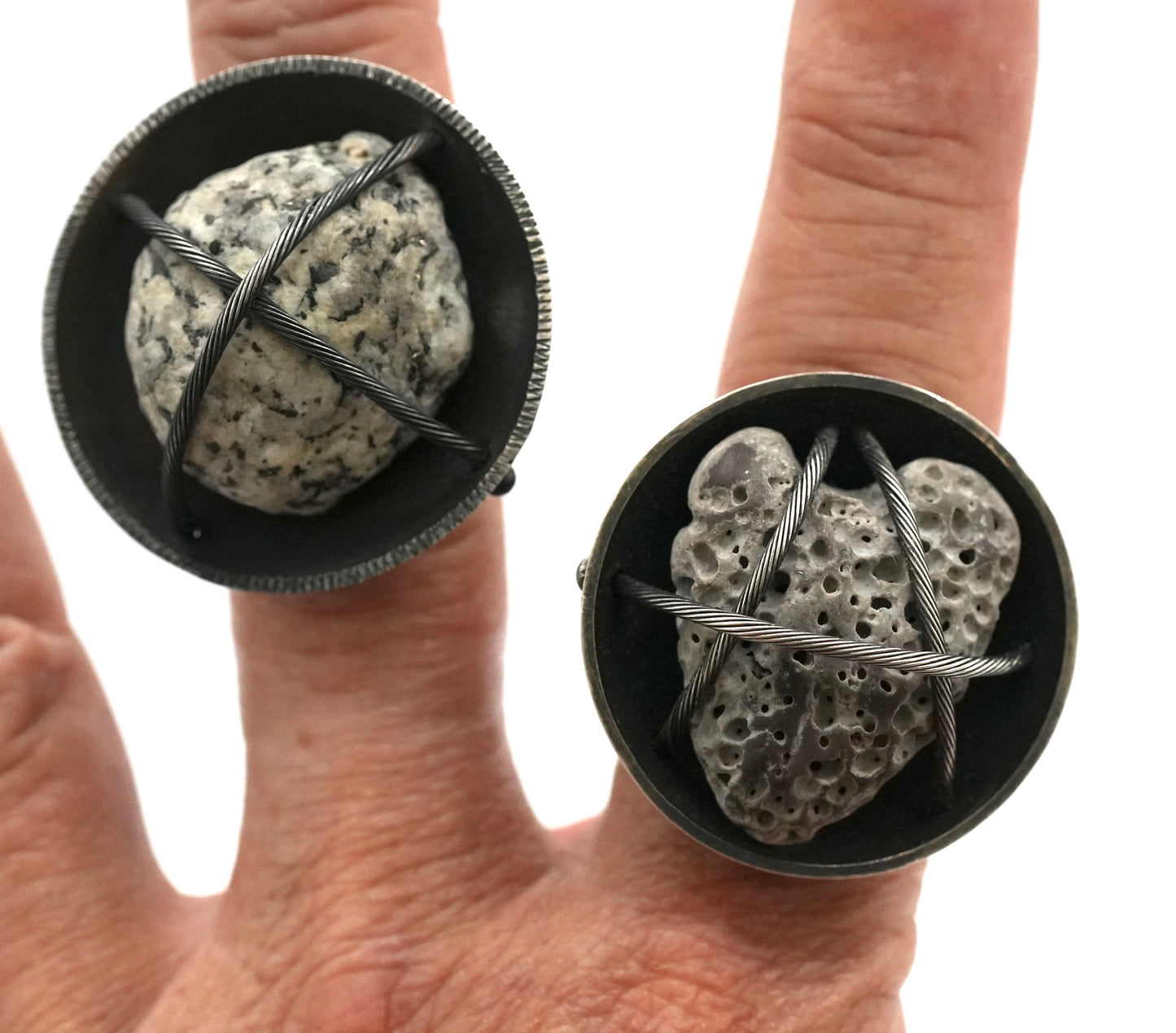 New - "Pet Rock" Inspired Ring - Aromatherapy Ring - by Jenn Dewey - Found Beach Pebble Set in Reclaimed Sterling Silver - Size 6.5