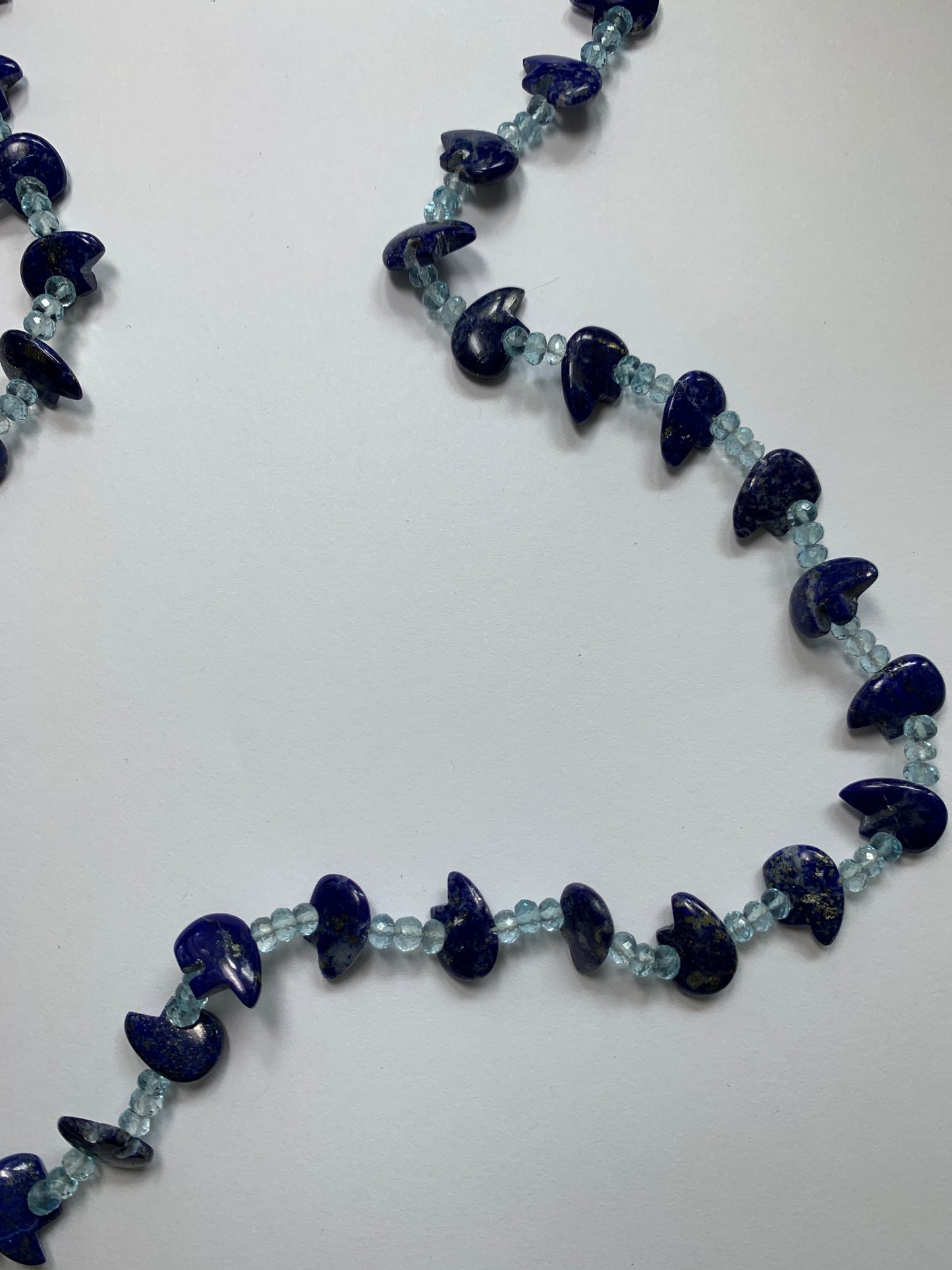 New Fine Blue Lapis Bear Fetishes and Fine Faceted Aquamarine Beads - Knotted Continuous Necklace - by Jenn Dewey