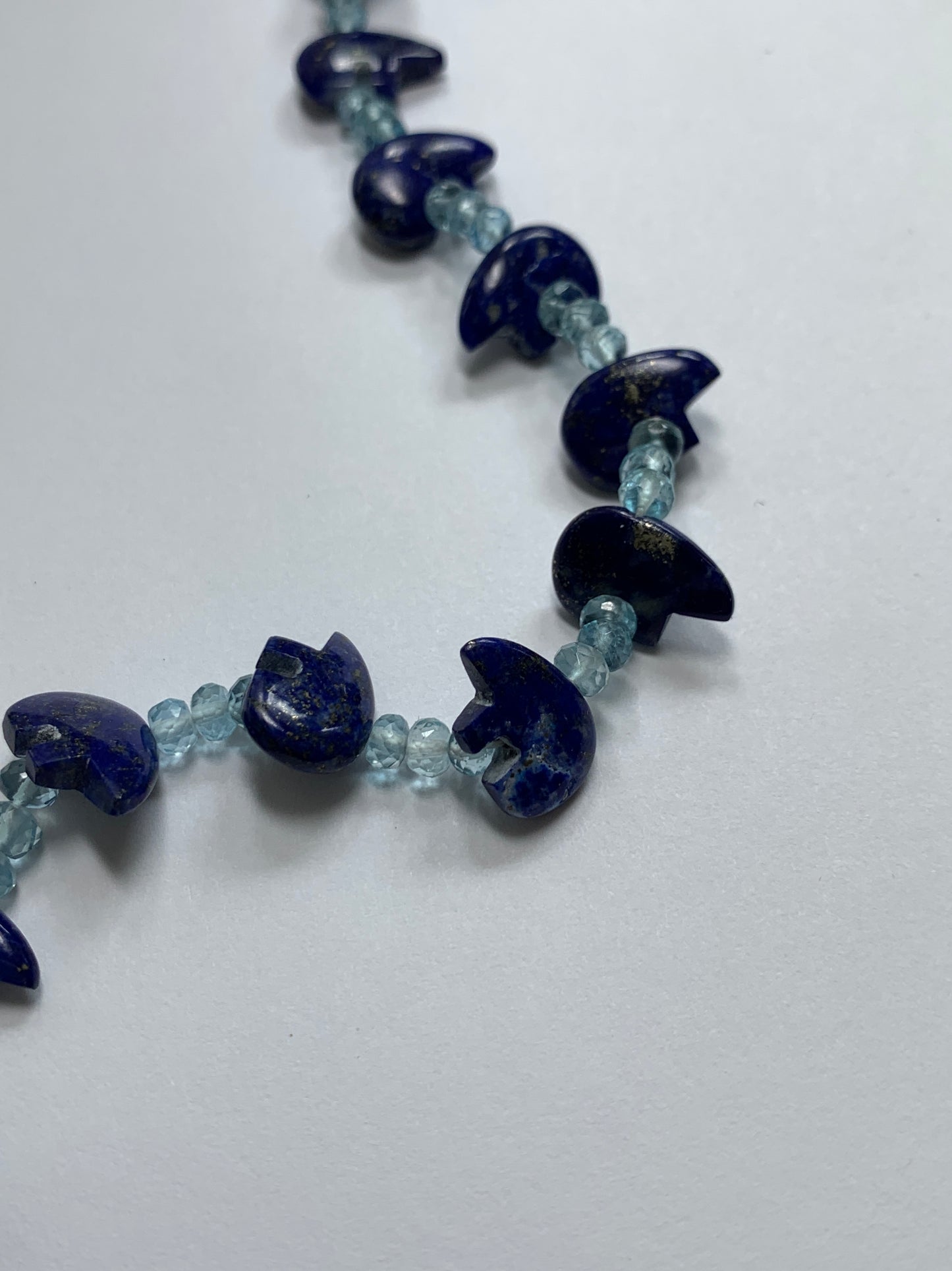 New Fine Blue Lapis Bear Fetishes and Fine Faceted Aquamarine Beads - Knotted Continuous Necklace - by Jenn Dewey