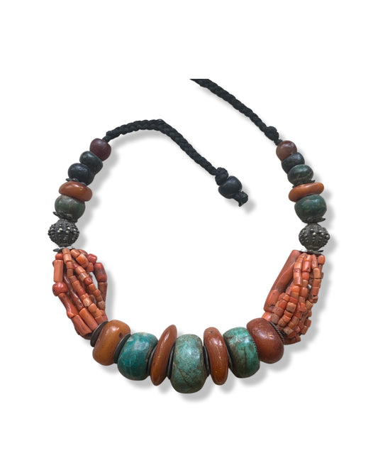 The Colors of Morocco... Draa Valley Style Moroccan Necklace with Antique Elements in New Gallery Stringing