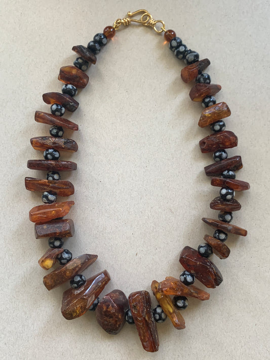Vintage Ethiopian Amber & Skunk Bead Necklace - Restrung by Jenn